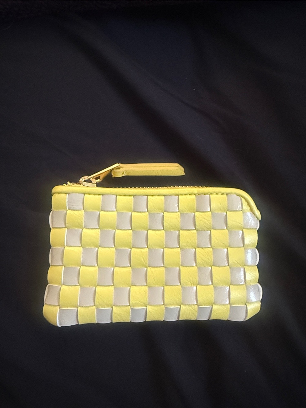 Universal Thread Yellow Grey Woven Faux Leather Zip Wallet Change Holder NWOT
